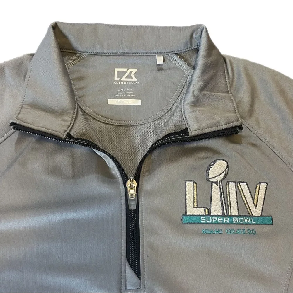Super Bowl 2020 Grey 1/4 Zip Pullover Shirt. Cutter and Buck DryTec. Sz M. EUC!!